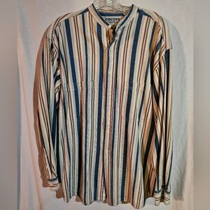 Vintage Cactus Quality Clothing Men's Band Collar Striped Shirt Size Medium